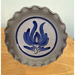 Vtg Westerwald Pottery Salt Glazed Stoneware Blue & Gray  Pie Plate Signed 1994